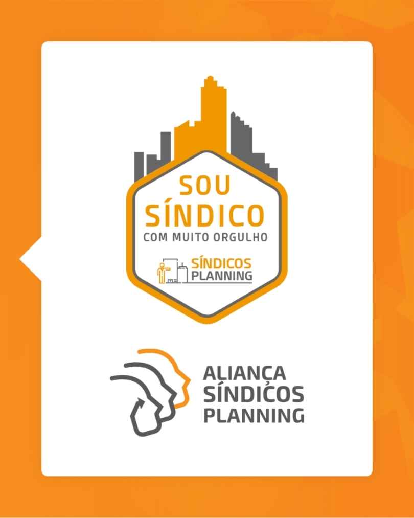 Marcas Sou Síndico com Muito Orgulho e Aliança Síndicos Planning na campanha de 10 anos do Síndicos Planning.